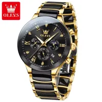 OLEVS 7004 Mens Watches Business Multifunctional Chronograph Quartz Wrist watch For Man Date Moon Waterproof Ceramic Watch
